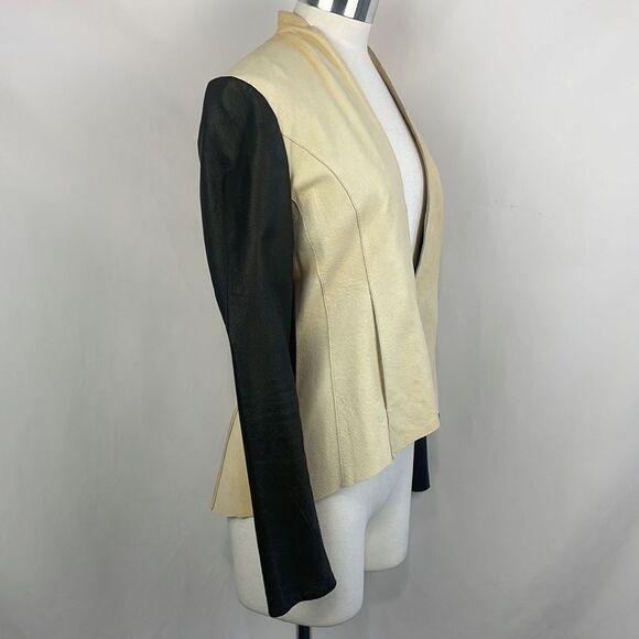 Tan Drape Front Black Sleeves Jacket - Picture 2 of 5
